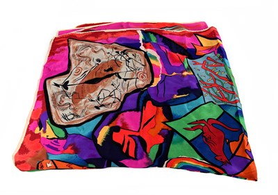Lot 769 - JENNY KEE; a large multi-coloured 100% silk...