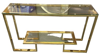 Lot 40 - A modern brass framed two tier glass topped...