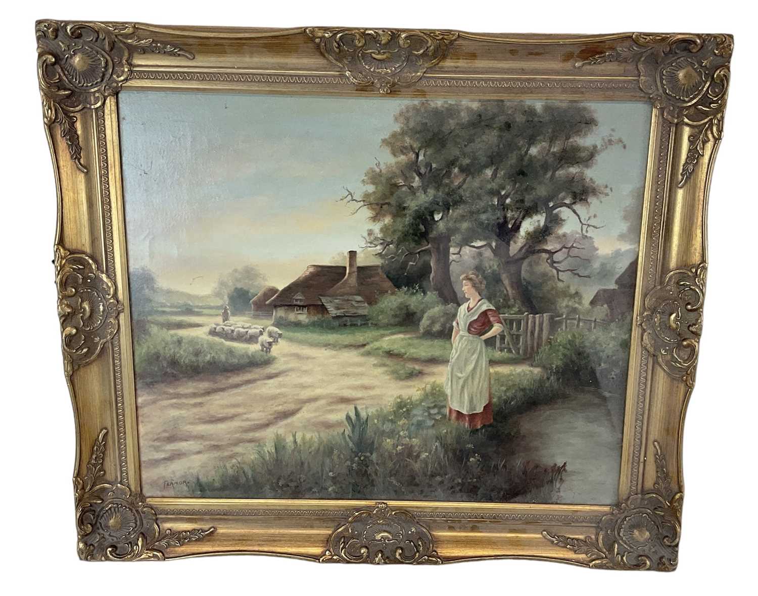 Lot 176 - FERMOR; modern oil on canvas, lady in a rural...