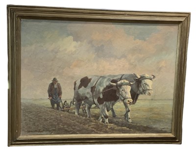 Lot 155 - WILLIAM KING; large oil on canvas, rural scene,...