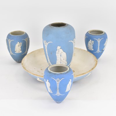 Lot 185 - WEDGWOOD; five blue jasperware ceiling light...