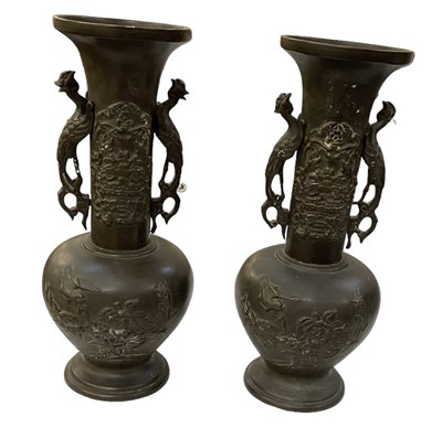 Lot 1081 - A pair of Japanese bronze Meiji period twin...