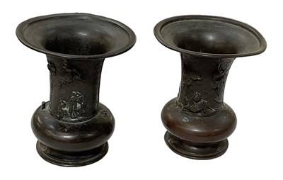 Lot 1144 - A pair of Japanese bronze Meiji period vases...