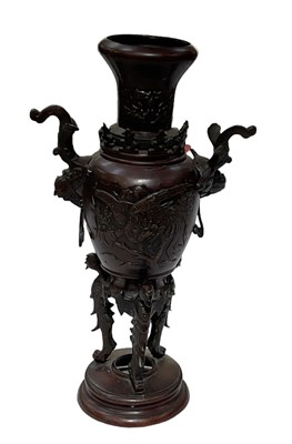 Lot 1177 - A Japanese bronze Meiji period vase decorated...