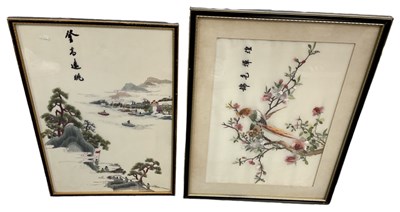 Lot 1033 - Two modern Chinese embroideries, one depicting...