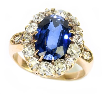 Lot 1008 - A yellow metal antique sapphire and diamond...