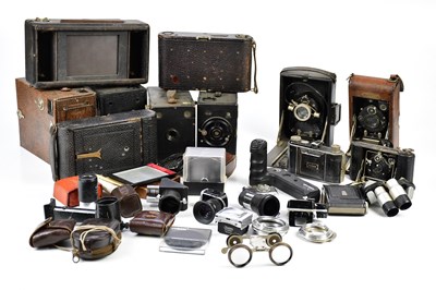 Lot 755 - A collection of box and folding cameras, to...