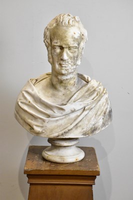 Lot 758 - A 19th century marble bust of a gentleman upon...