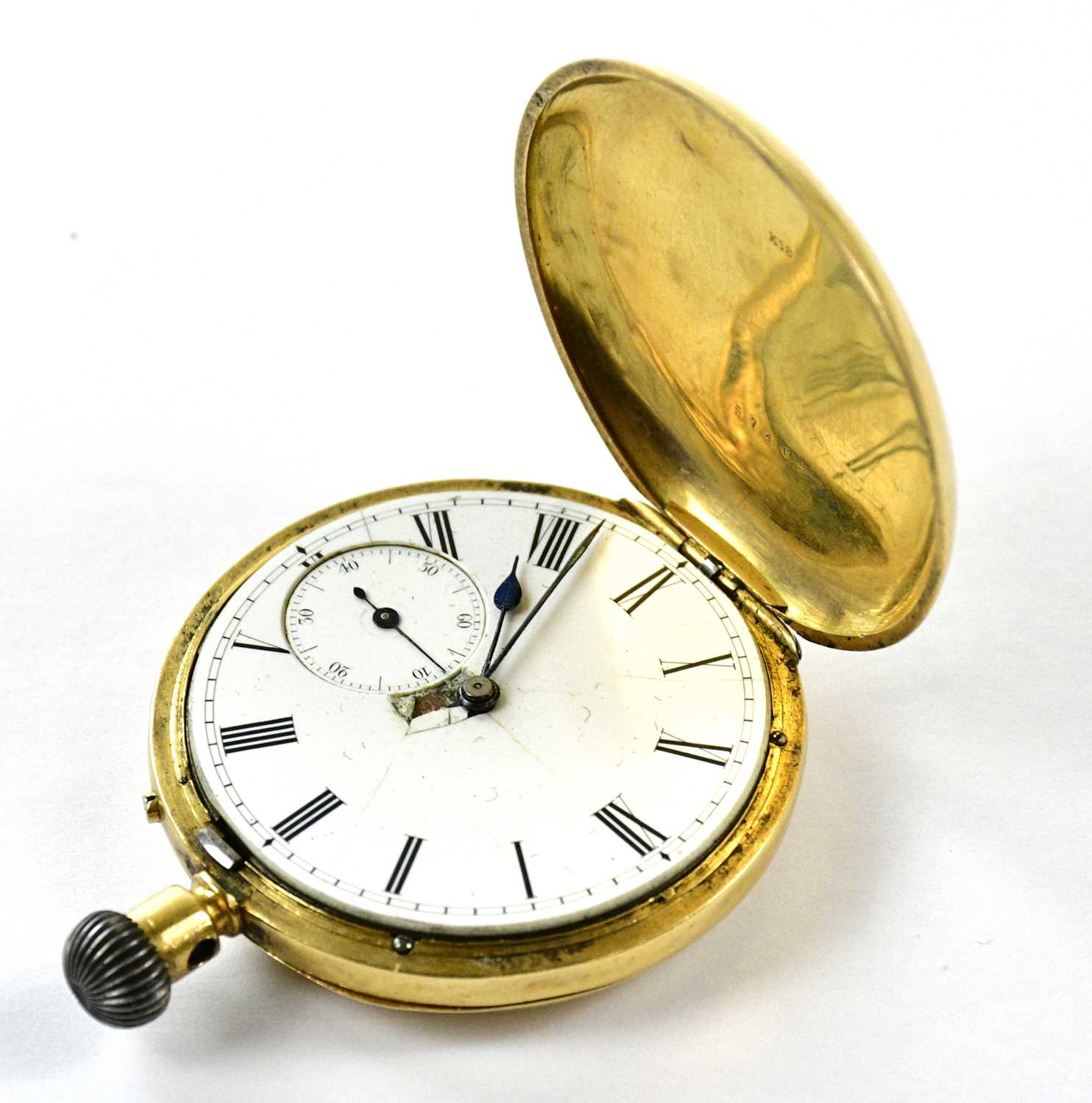 Lot 2327 - An 18ct gold full hunter crown wind pocket...
