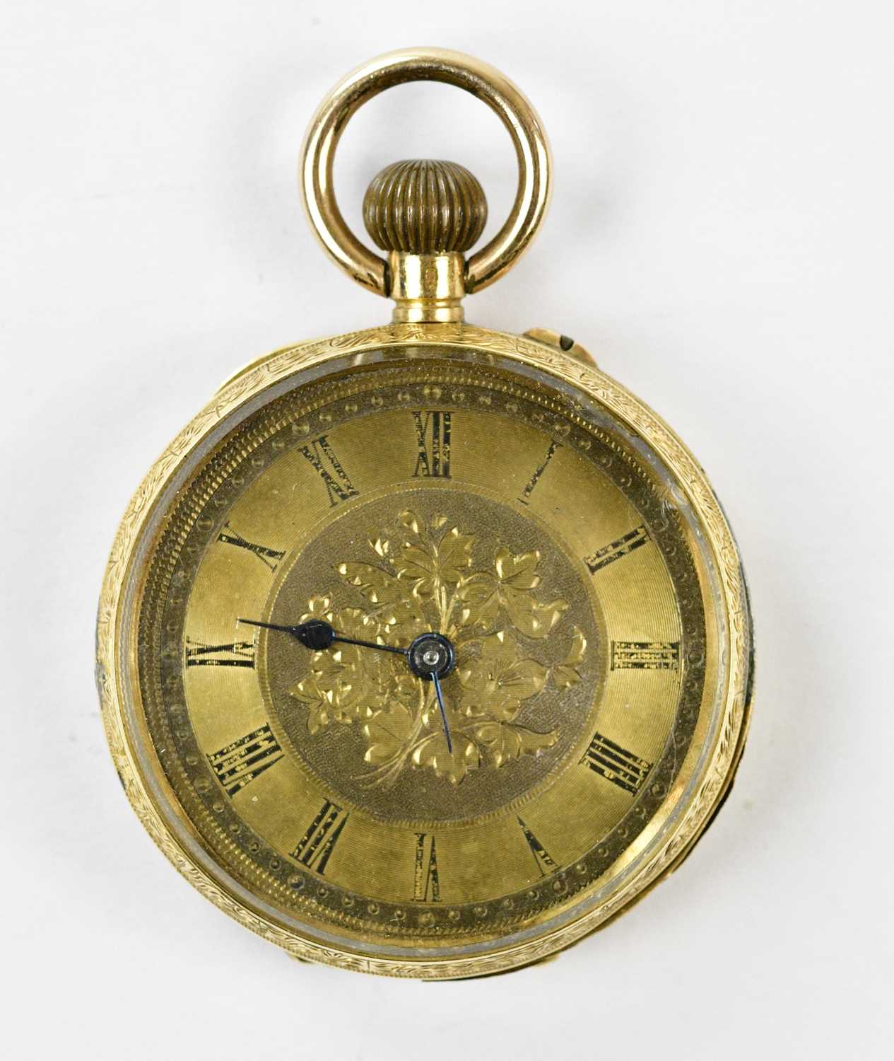 Lot 2333 - A Continental 18k gold fob watch, with Roman...