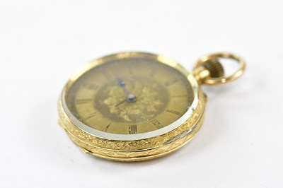 Lot 2333 - A Continental 18k gold fob watch, with Roman...