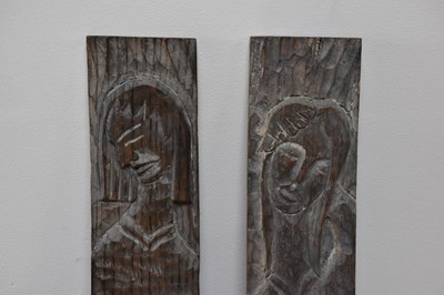 Lot 531 - Two carved Adam and Eve oak panels, 100cm.