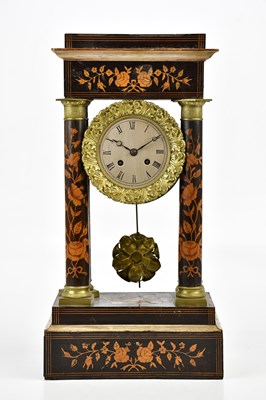 Lot 392 - A 19th century French inlaid portico clock,...