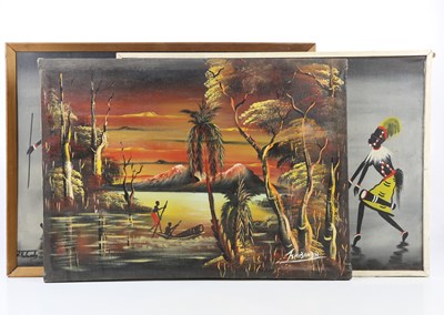 Lot 1650 - J KOBAMBY; a pair of oils on board, African...