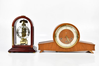 Lot 394 - SMITHS; a mid century teak mantel clock set...