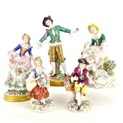 Lot 264 - SITZENDORFS; five late 19th century porcelain...