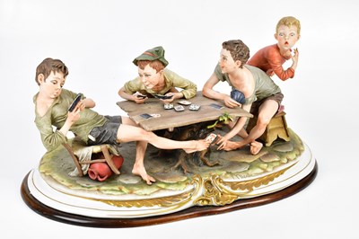 Lot 1538 - CAPODIMONTE; a large figure group, 'The Cheats'...