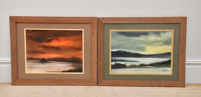 Lot 1642 - H ULLMAN; pair of pastels, 'Sunrise' and...