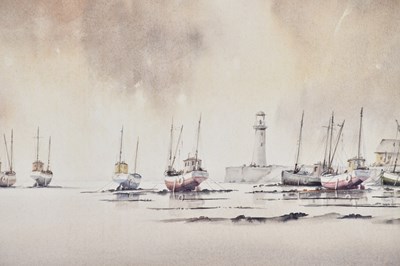 Lot 1807 - GEORGE ALLEN; watercolour, harbour scene,...