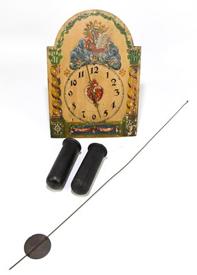 Lot 2642 - A Continental painted wooden wall clock, the...