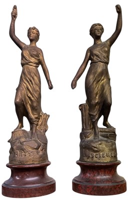 Lot 633 - A pair of gilt spelter models of females,...