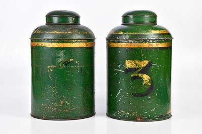 Lot 607 - A pair of Victorian green painted cylindrical...