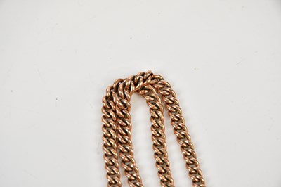 Lot 2326 - A 9ct rose gold Albert chain with T-bar, each...