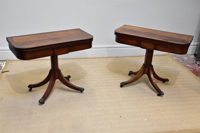 Lot 66 - A near pair of Regency rosewood card tables,...