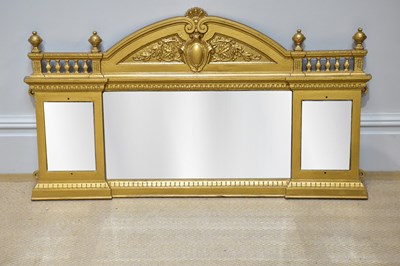 Lot 205 - A gold painted cast iron overmantel mirror,...