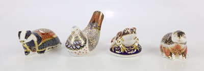 Lot 1365 - ROYAL CROWN DERBY; four animal paperweights,...