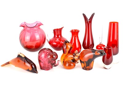 Lot 367 - WEDGWOOD; four amber and red glass animal...