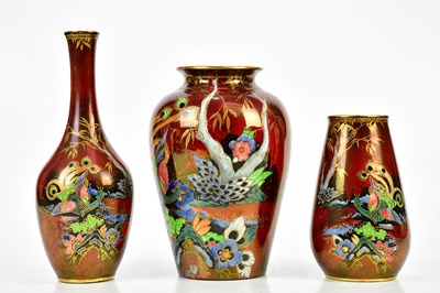 Lot 1509 - DEVON LUSTRINE FIELDINGS; three Art Deco vases...