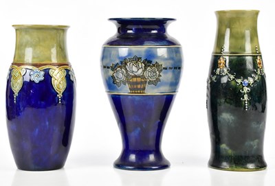 Lot 1350 - ROYAL DOULTON; three Artware vases including...