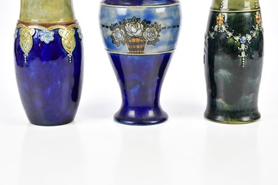 Lot 1350 - ROYAL DOULTON; three Artware vases including...