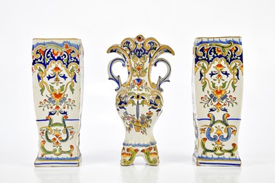 Lot 1448 - ROUEN; a pair of French faiance ware vases...