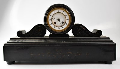 Lot 99 - A Victorian slate drum head eight-day mantel...