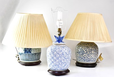 Lot 92 - Three 20th century Chinese porcelain blue and...