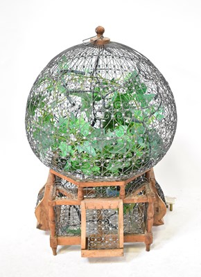 Lot 327 - A Chinese-style wire work birdcage of globular...