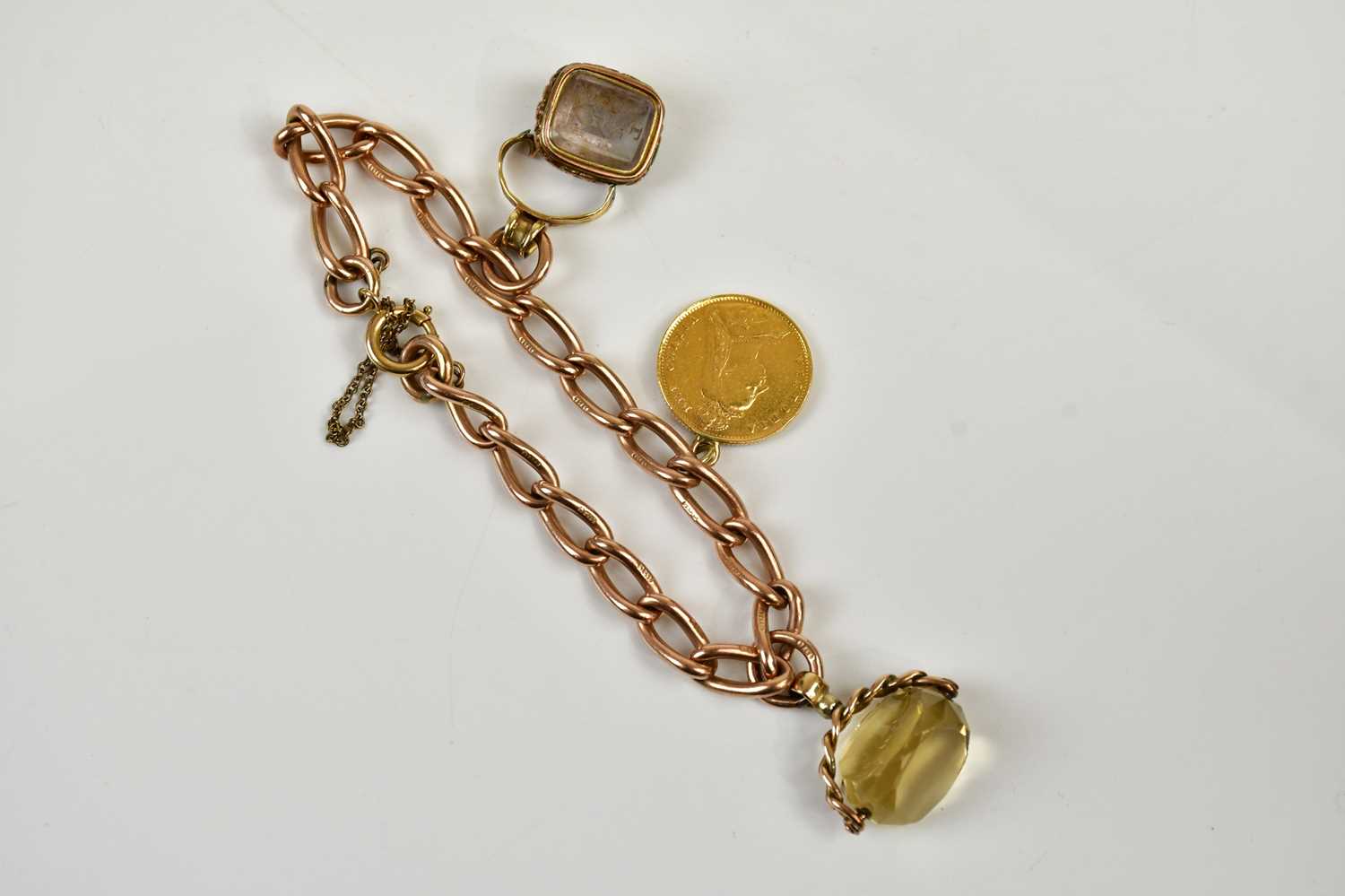Lot 419 - A 9ct yellow gold bracelet, mounted with half...