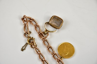 Lot 419 - A 9ct yellow gold bracelet, mounted with half...