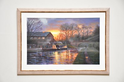 Lot 1666B - STEVEN BEWSHER; acrylic, canal scene, signed...