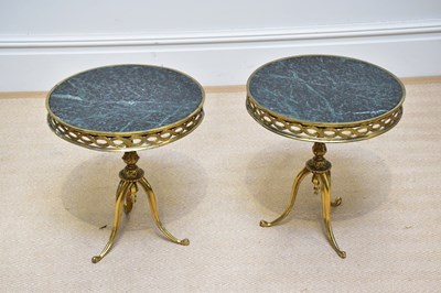 Lot 269 - A pair of modern brass framed marble topped...