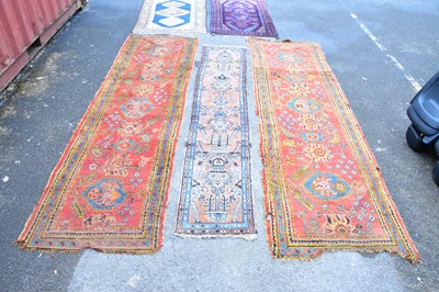 Lot 453 - A Caucasian hand woven wool rug, worked with a...