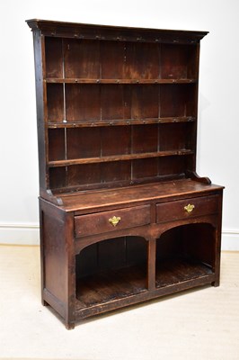 Lot 3 - A George III oak dresser, with plate rack...