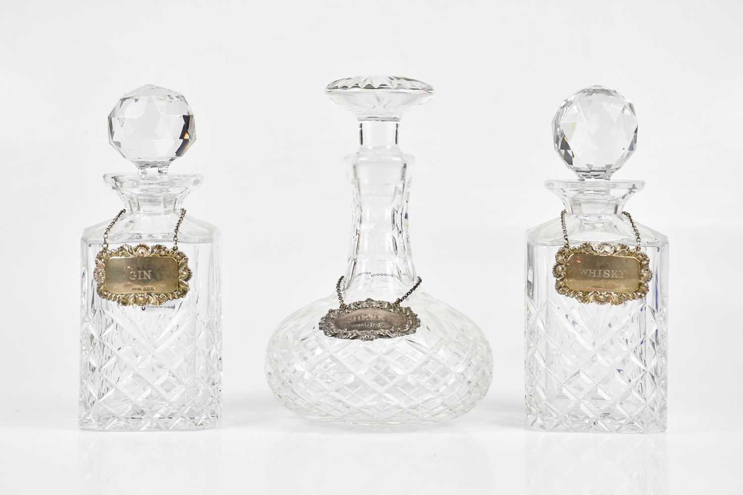 Lot 2226 - Three cut glass decanters with hallmarked...