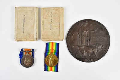 Lot 2591 - A WWI bronze memorial plaque awarded to...