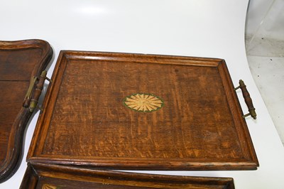 Lot 38 - Three 20th century inlaid oak butler's trays...