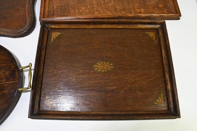 Lot 38 - Three 20th century inlaid oak butler's trays...