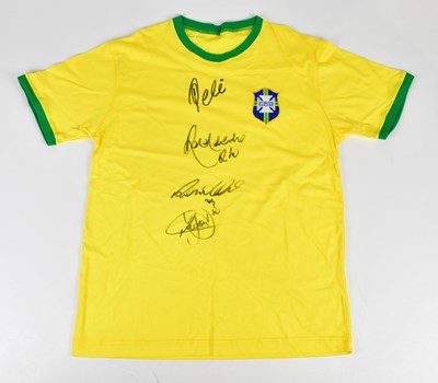 Lot 2664 - BRAZIL; a 1970s retro style football shirt,...