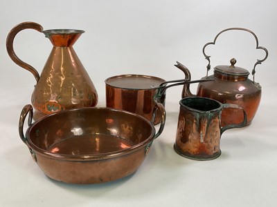 Lot 119 - A collection of copperware including a kettle,...